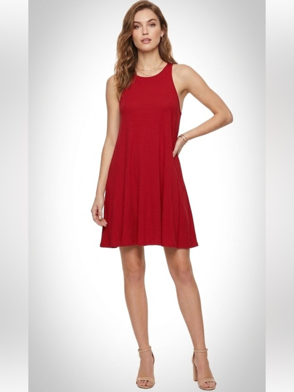 Lulus Red Sleeveless Flowy Sleeveless Dress With Pockets Size Medium